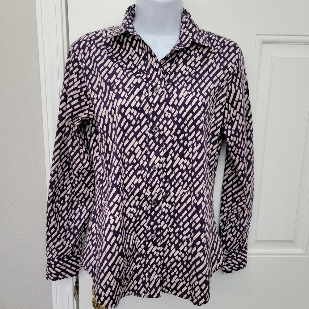 Amina Rubinacci Women's Button Down Dress Shirt Violet Cream Print Sz 42 US 6 S